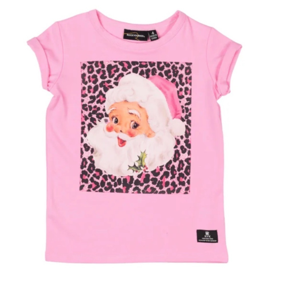 .Rock Your Kid Pink Santa Graphic Kids Tee 6
